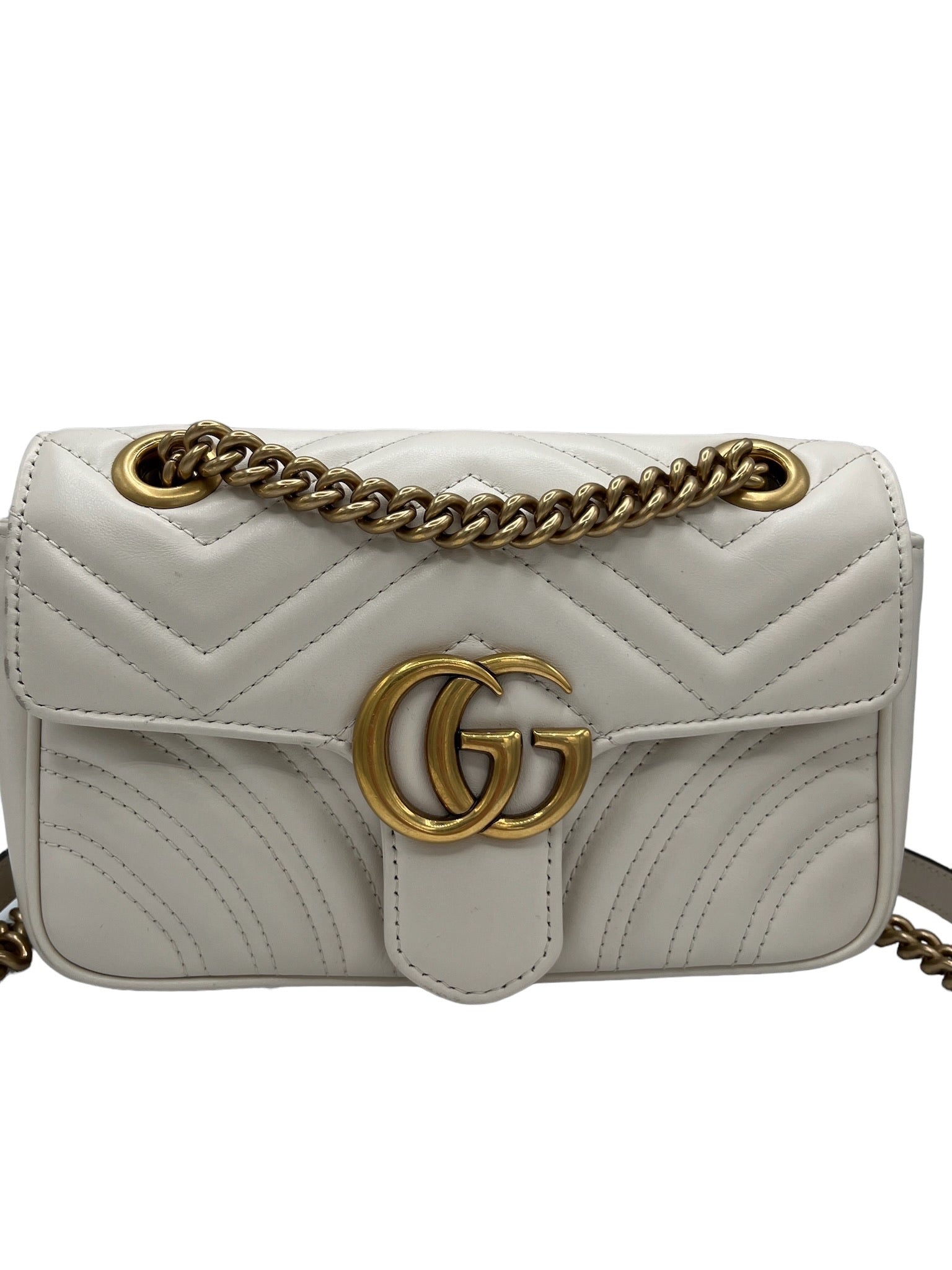 GUCCI - Bolso bandolera GG Small Marmont de piel blanca con solapa
