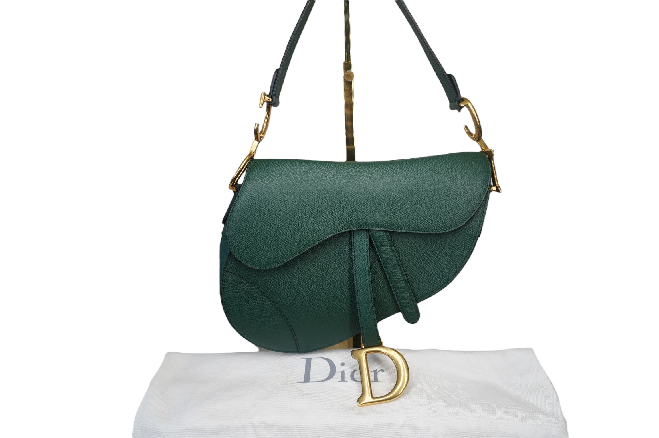 Bolso de hombro Saddle de piel de becerro verde oscuro USADO