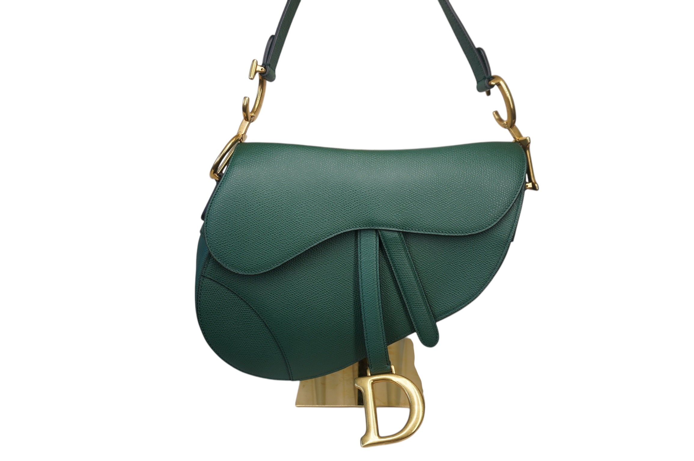 Bolso de hombro Saddle de piel de becerro verde oscuro USADO