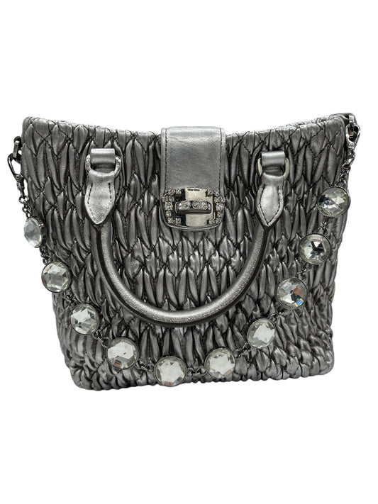 MIU MIU - Silver Matelasse Crystal Leather Statchel Shoulder Bag