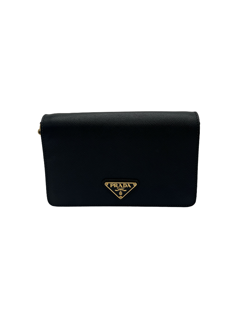PRADA - Triangle Logo Black Leather Shoulder Bag