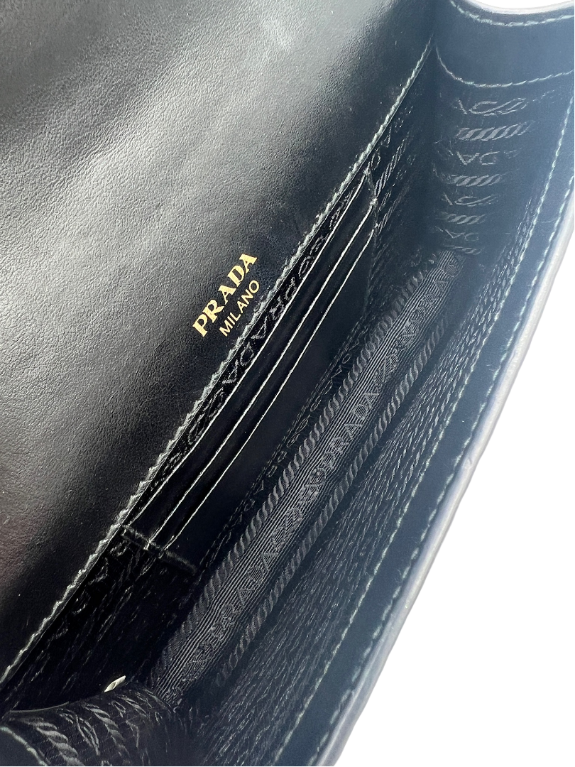 PRADA - Triangle Logo Black Leather Shoulder Bag