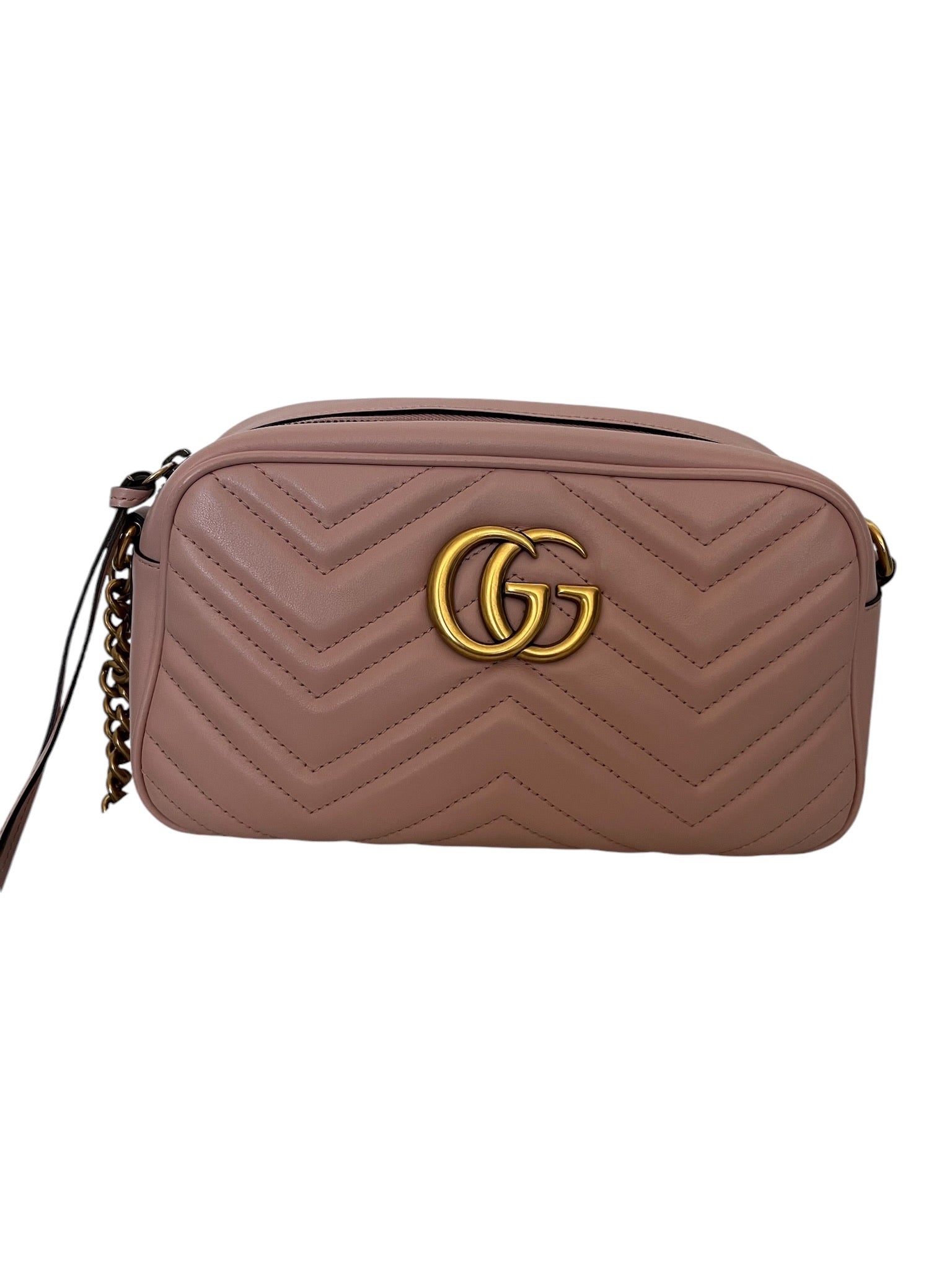 GUCCI - Bolso de hombro con cadena GG Marmont Mini Matelasse de piel de becerro en color rosa porcelana