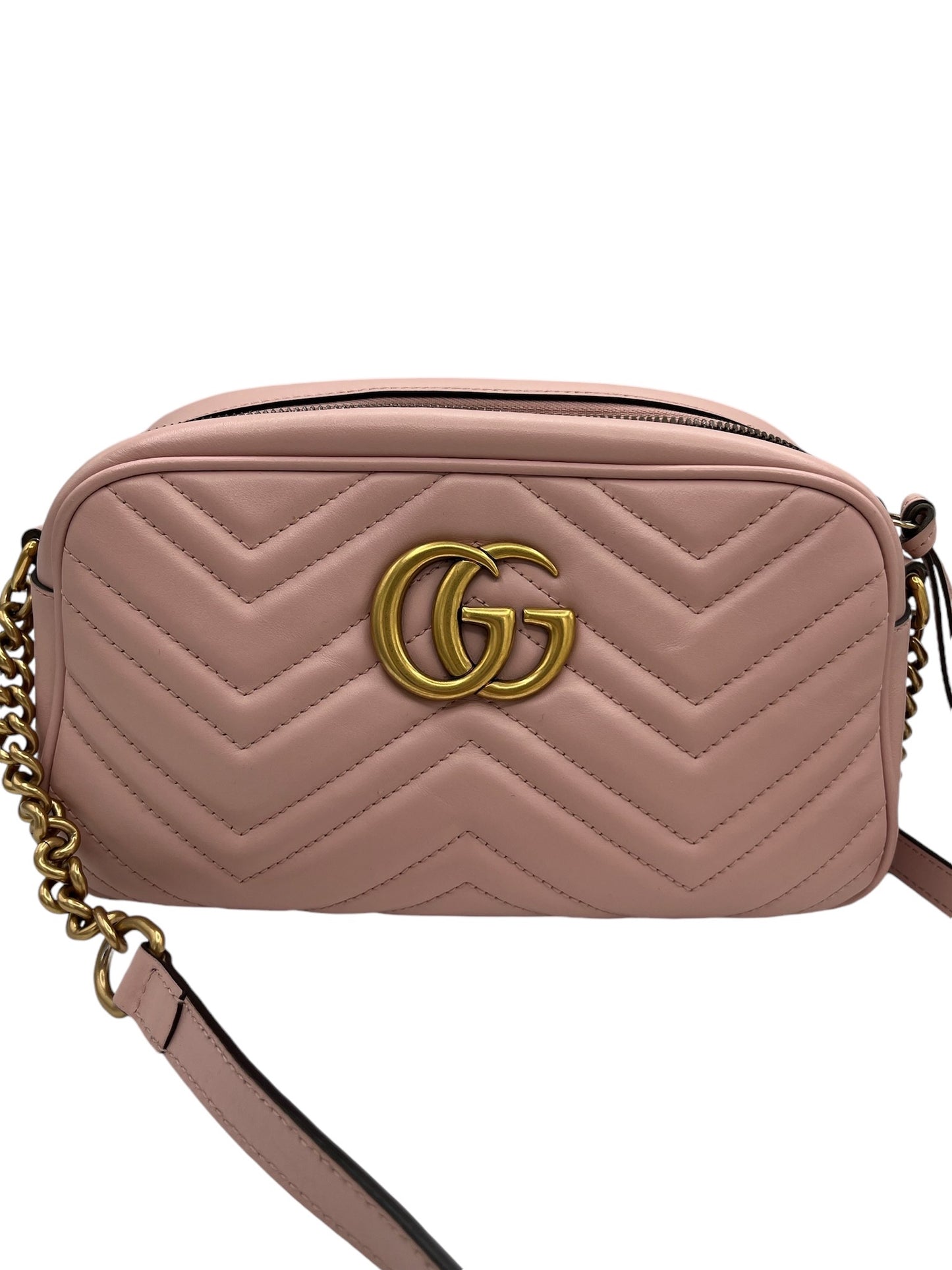 GUCCI - Porcelain Rose Calfskin Matelasse Mini GG Marmont Chain Shoulder Bag