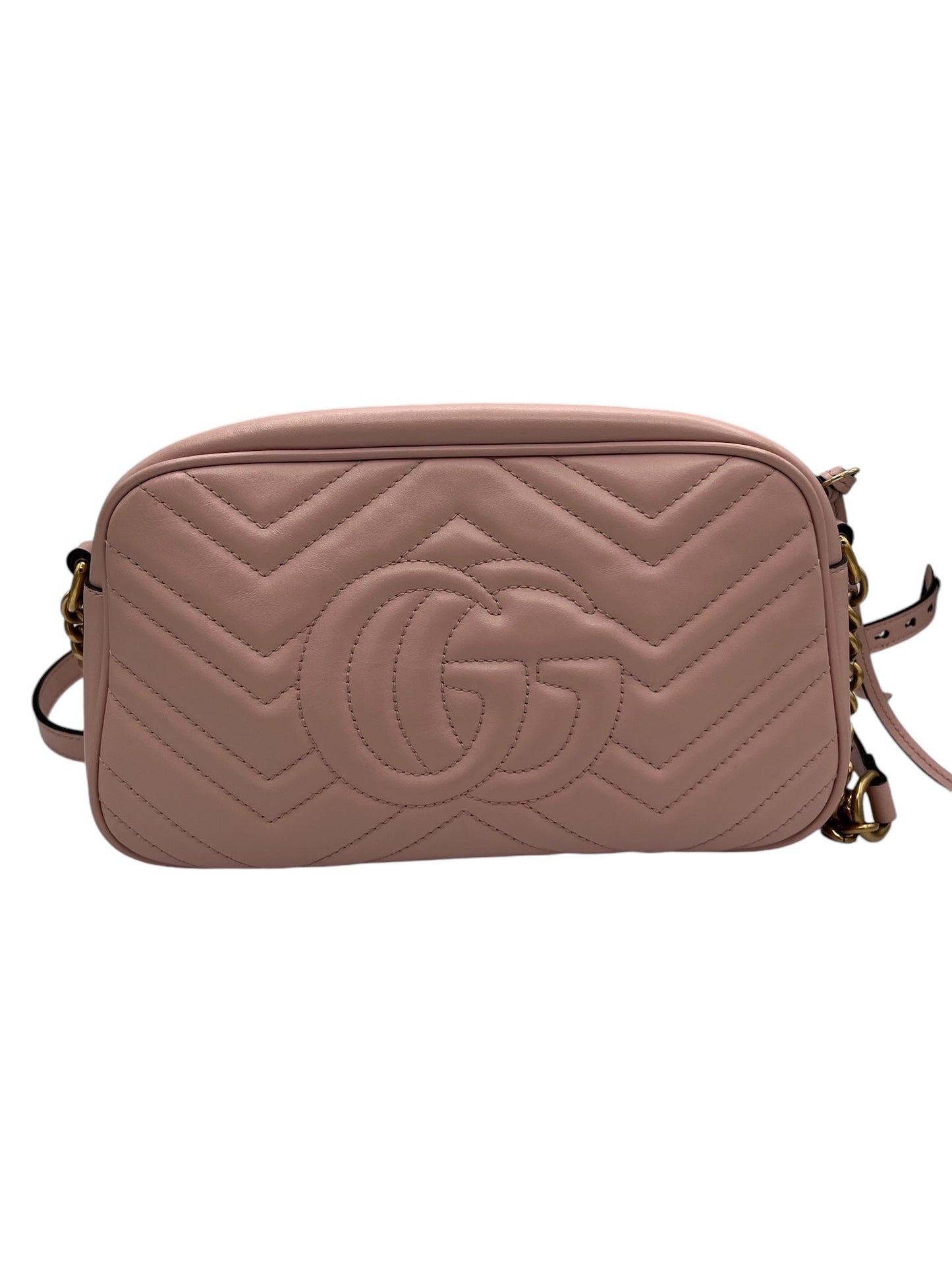 GUCCI - Porcelain Rose Calfskin Matelasse Mini GG Marmont Chain Shoulder Bag