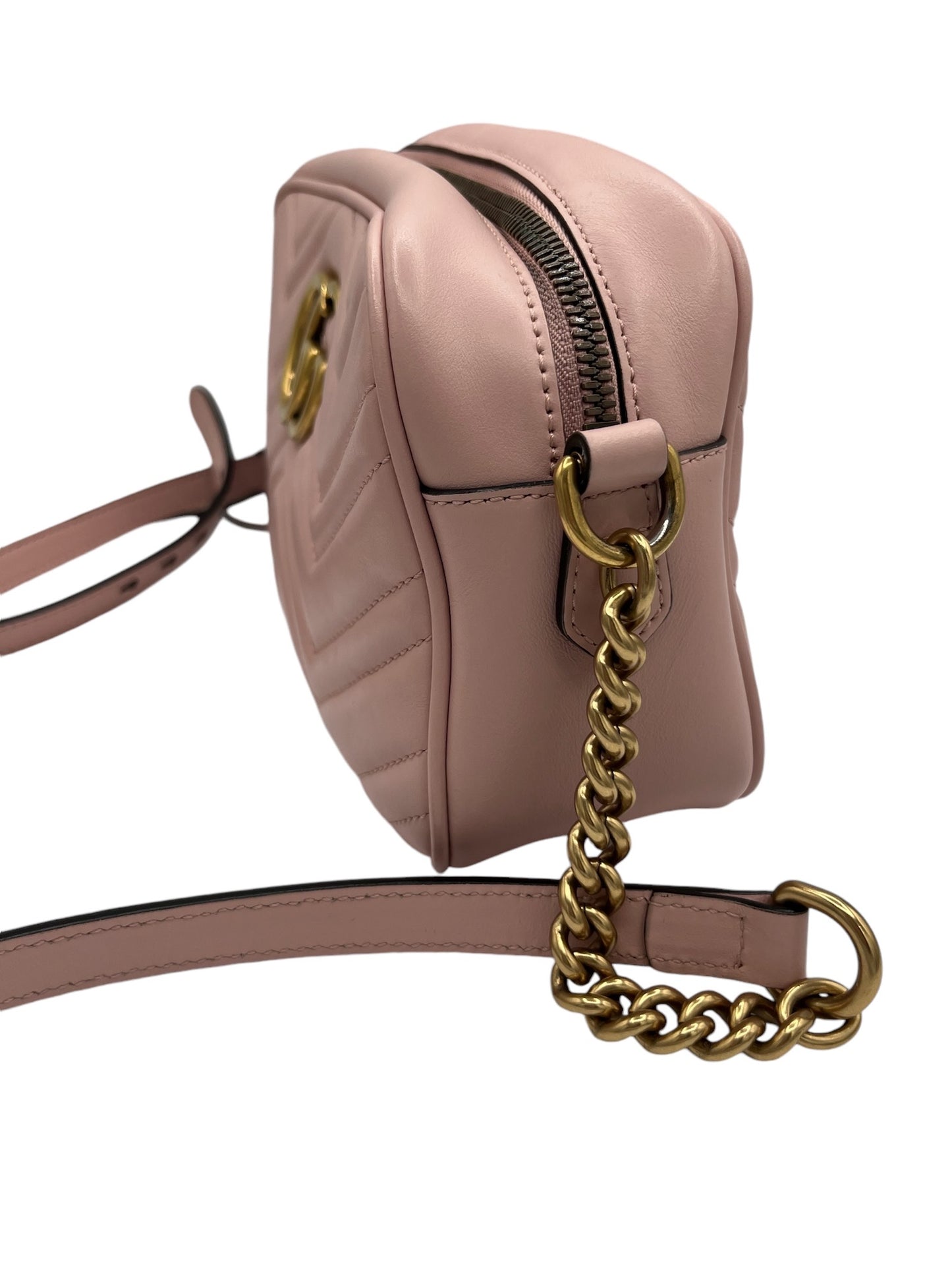 GUCCI - Porcelain Rose Calfskin Matelasse Mini GG Marmont Chain Shoulder Bag