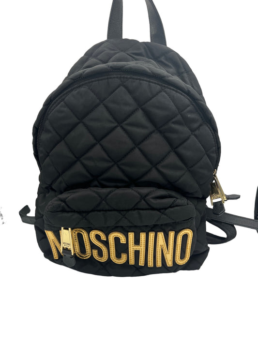 MOSCHINO - Black Gold Nylon Leather Logo Backpack