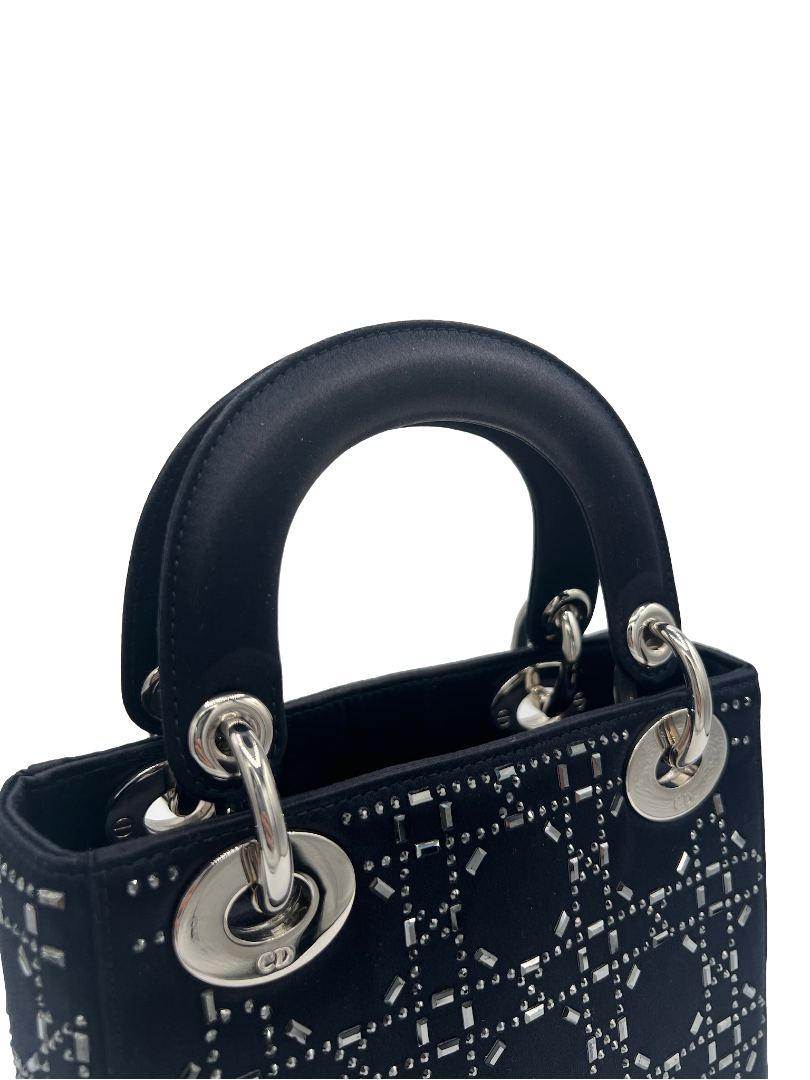DIOR - Lady Dior Bag Crystal Embellished Cannage Quilt Satin Mini