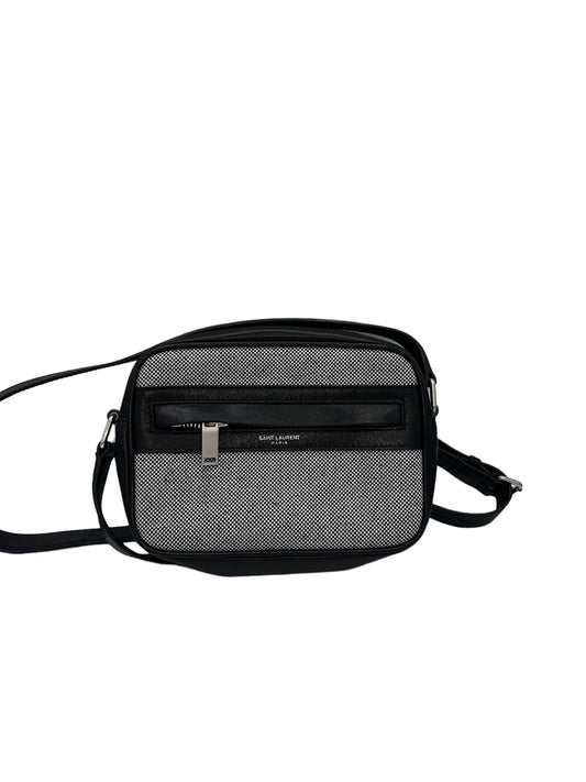 SAINT LAURENT - PARIS Camping Black Cream Canvas Leather Small Camera Bag