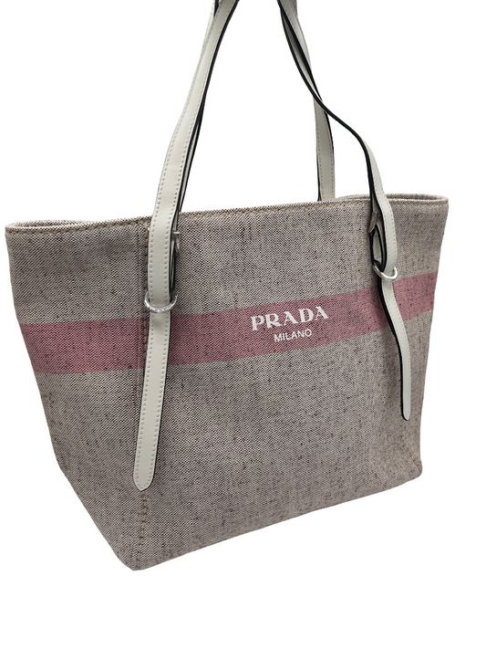 PRADA - Bolso de mano de lona con cinturón y logotipo, tamaño mediano