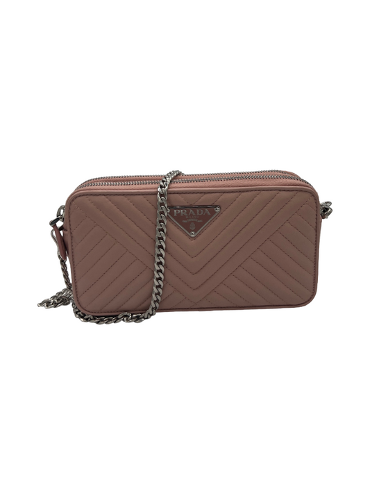 PRADA - Double Zip Wallet on Chain Crossbody Chevron Leather Mini