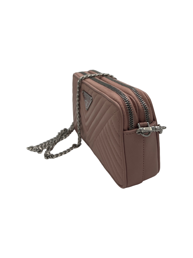 PRADA - Double Zip Wallet on Chain Crossbody Chevron Leather Mini