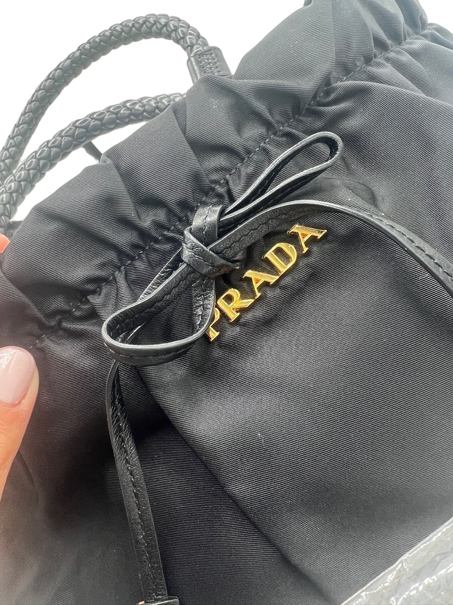 PRADA - Black Nylon Leather Gathered Tote Bag