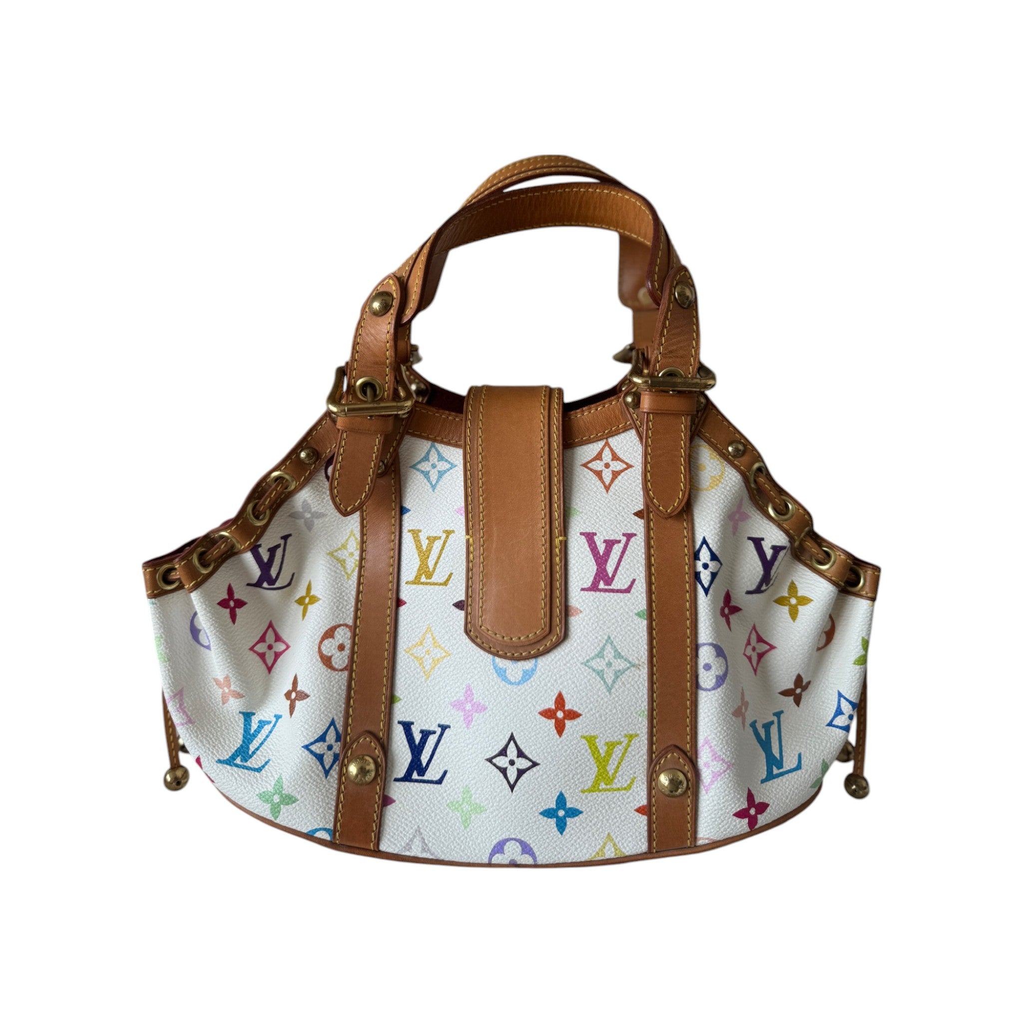 PRE-OWNED LV Theda Shoulder Bag in White Multicolor Monogram