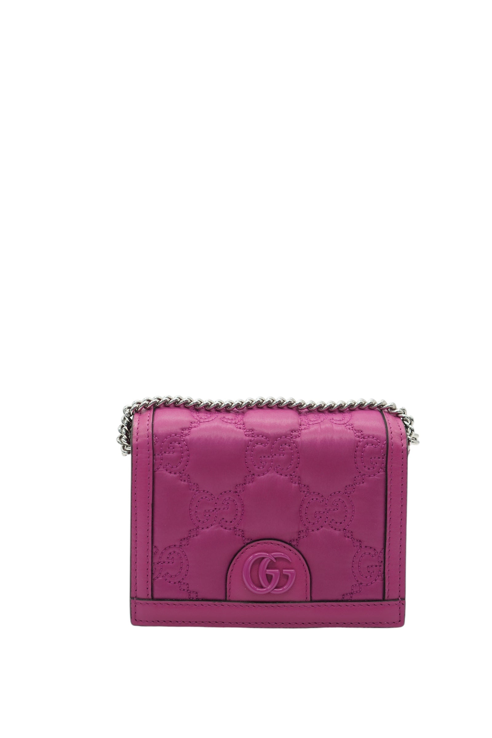 GUCCI - Bolso bandolera con cadena y tarjetero de nailon GG Matelasse en color rosa