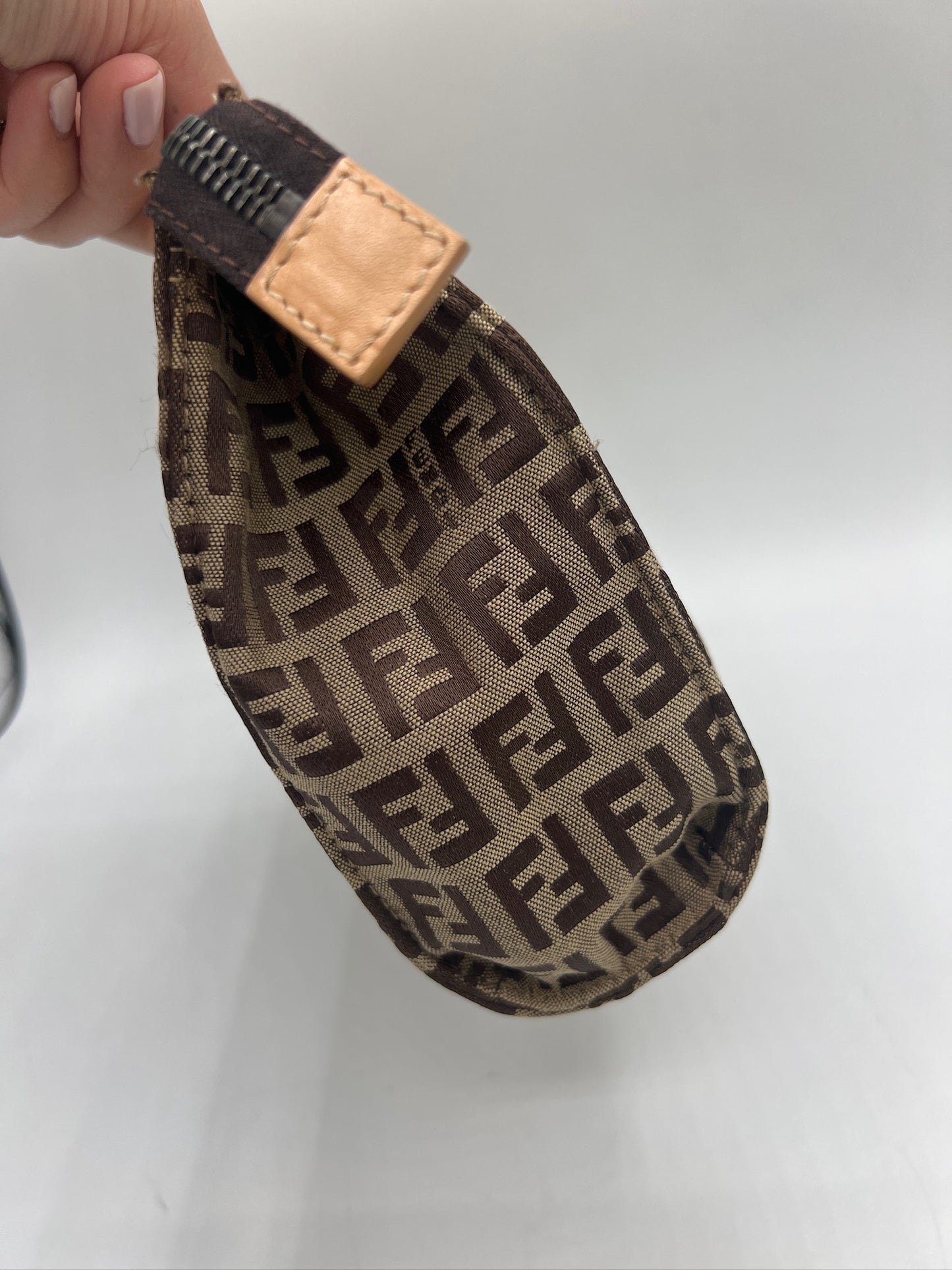 FENDI - Brown Dark Brown Jacquard Leather Pouch