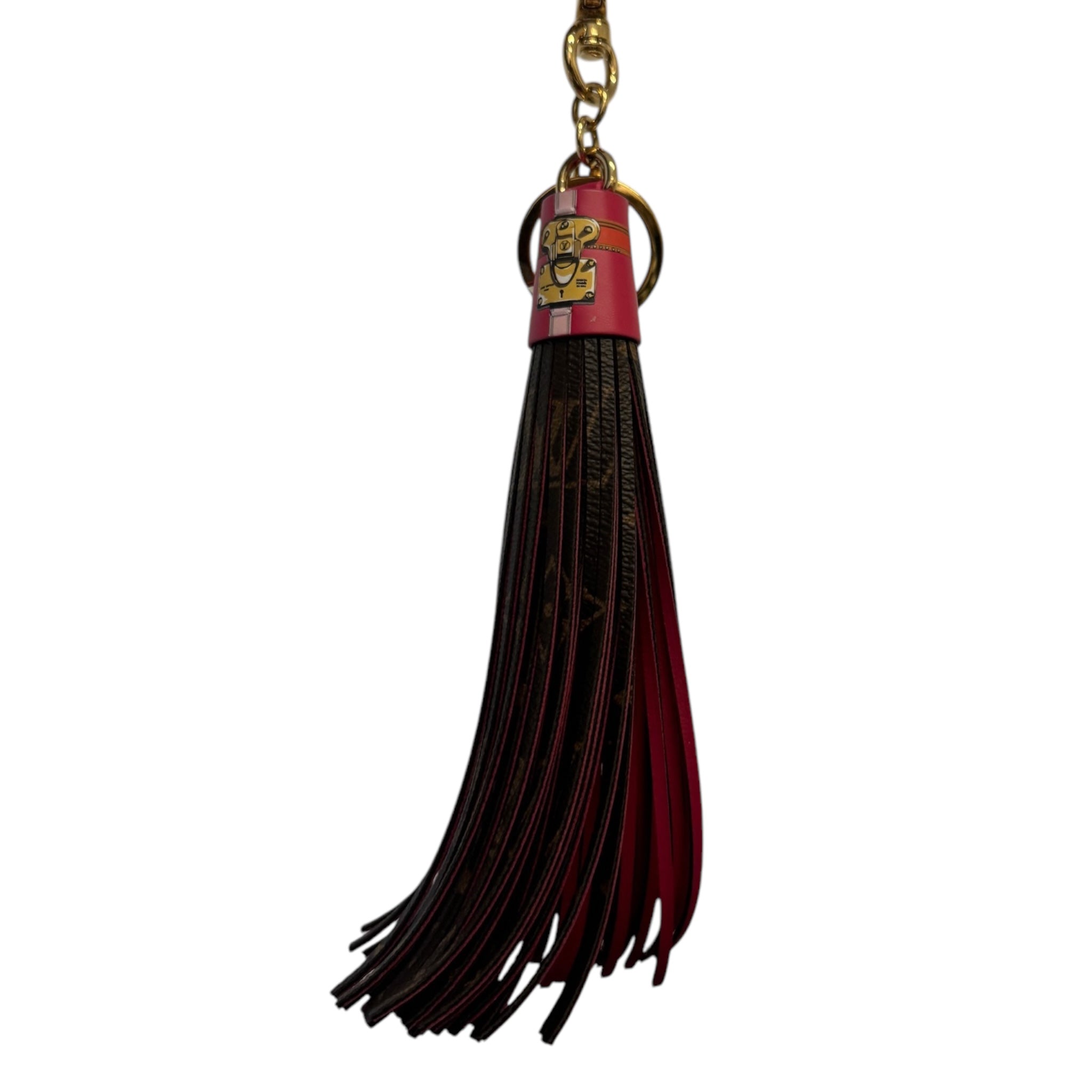 PRE-OWNED LV Red Brown Monogram Tassel Bag Charm