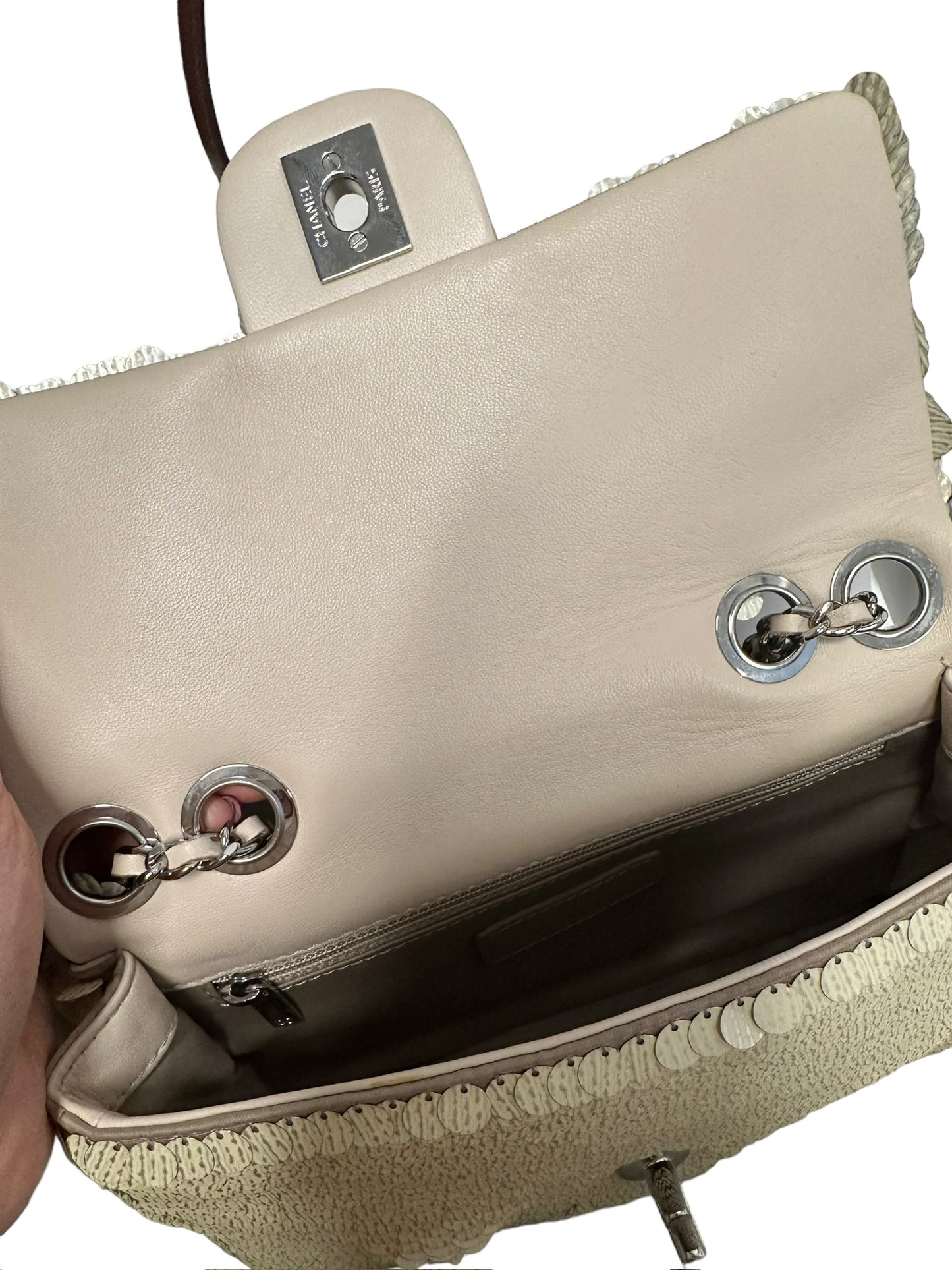 CHANEL - 12p Gold Sequin Satini Mini Rectangular Flap Bag