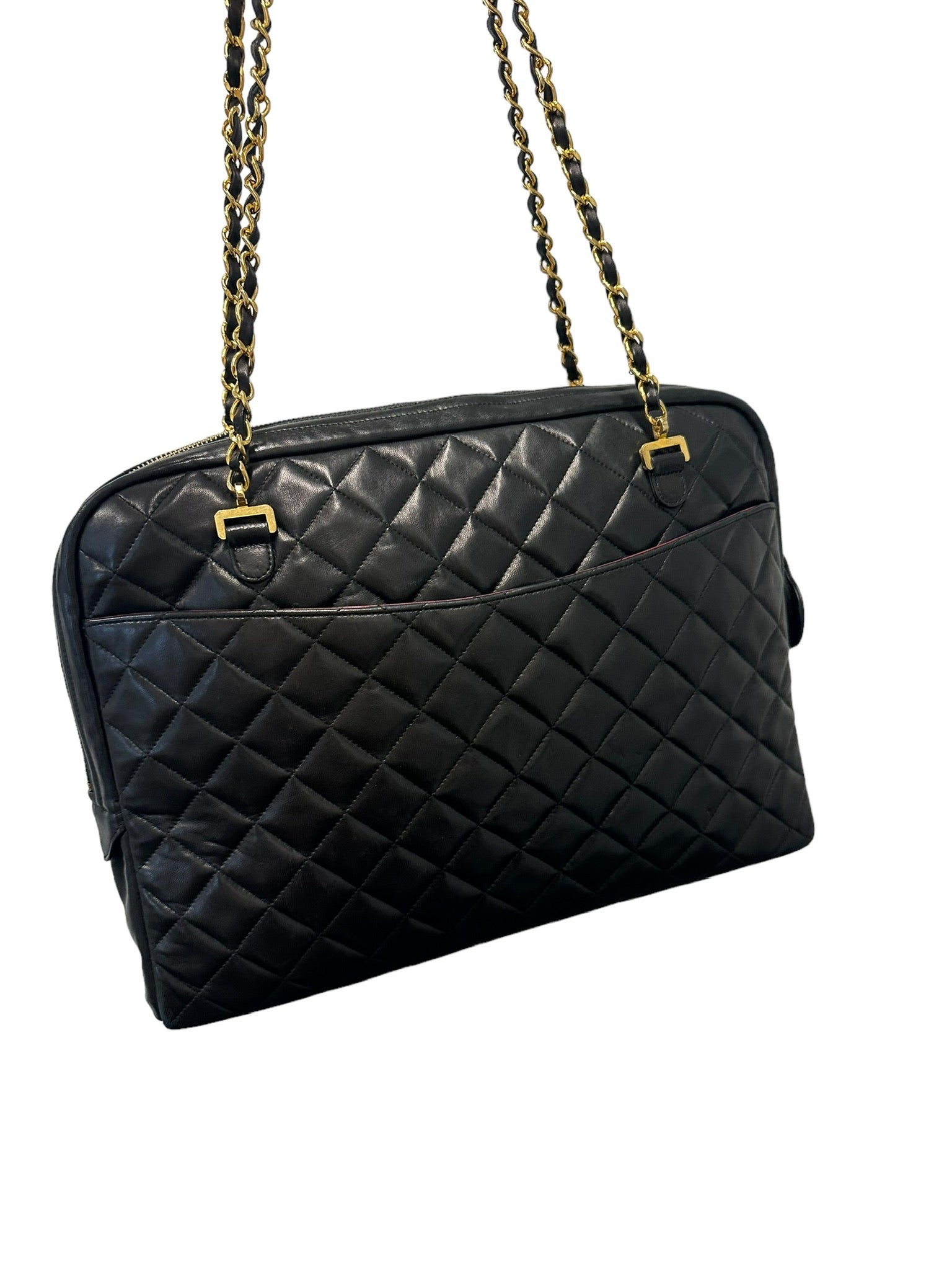CHANEL - Cartera vintage de piel de cordero negra acolchada