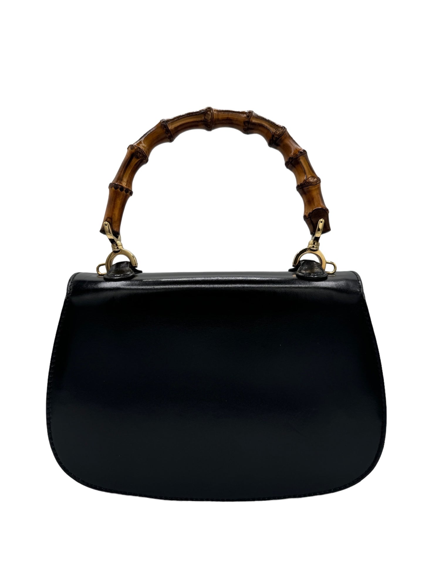 GUCCI - Black Brown Leather Bamboo Handbag