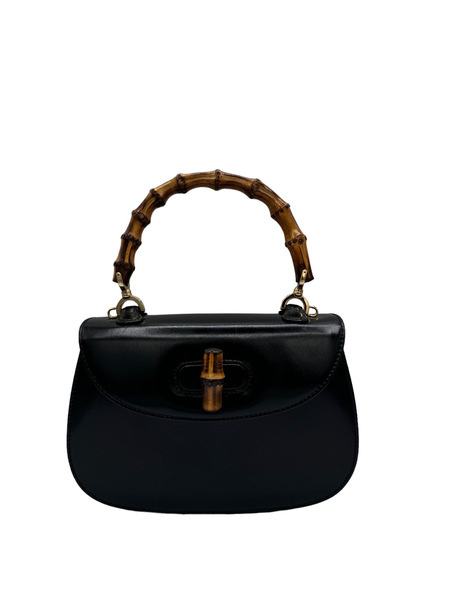 GUCCI - Black Brown Leather Bamboo Handbag