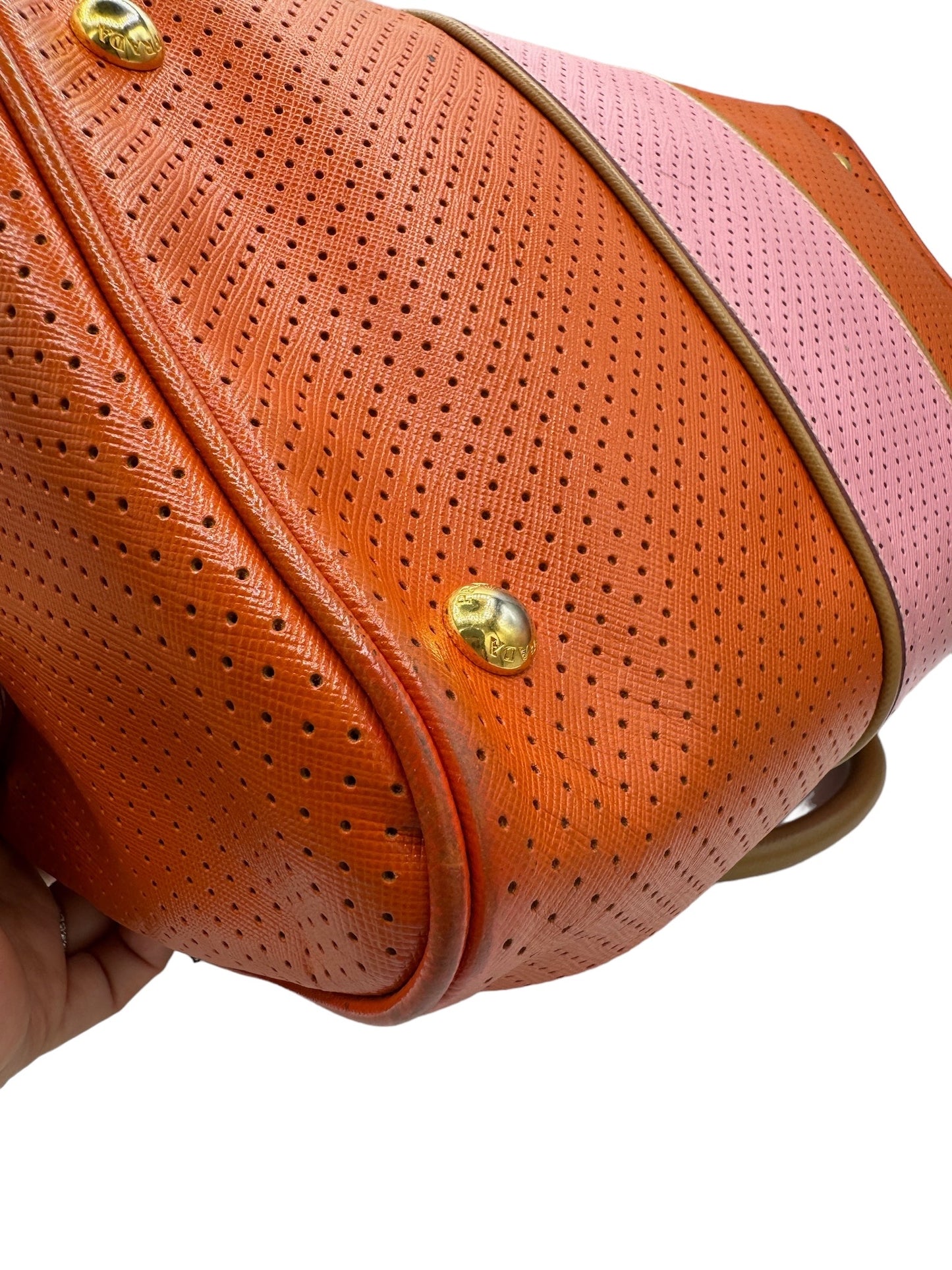 PRADA - Pink Orange Leather Shoulder Bag