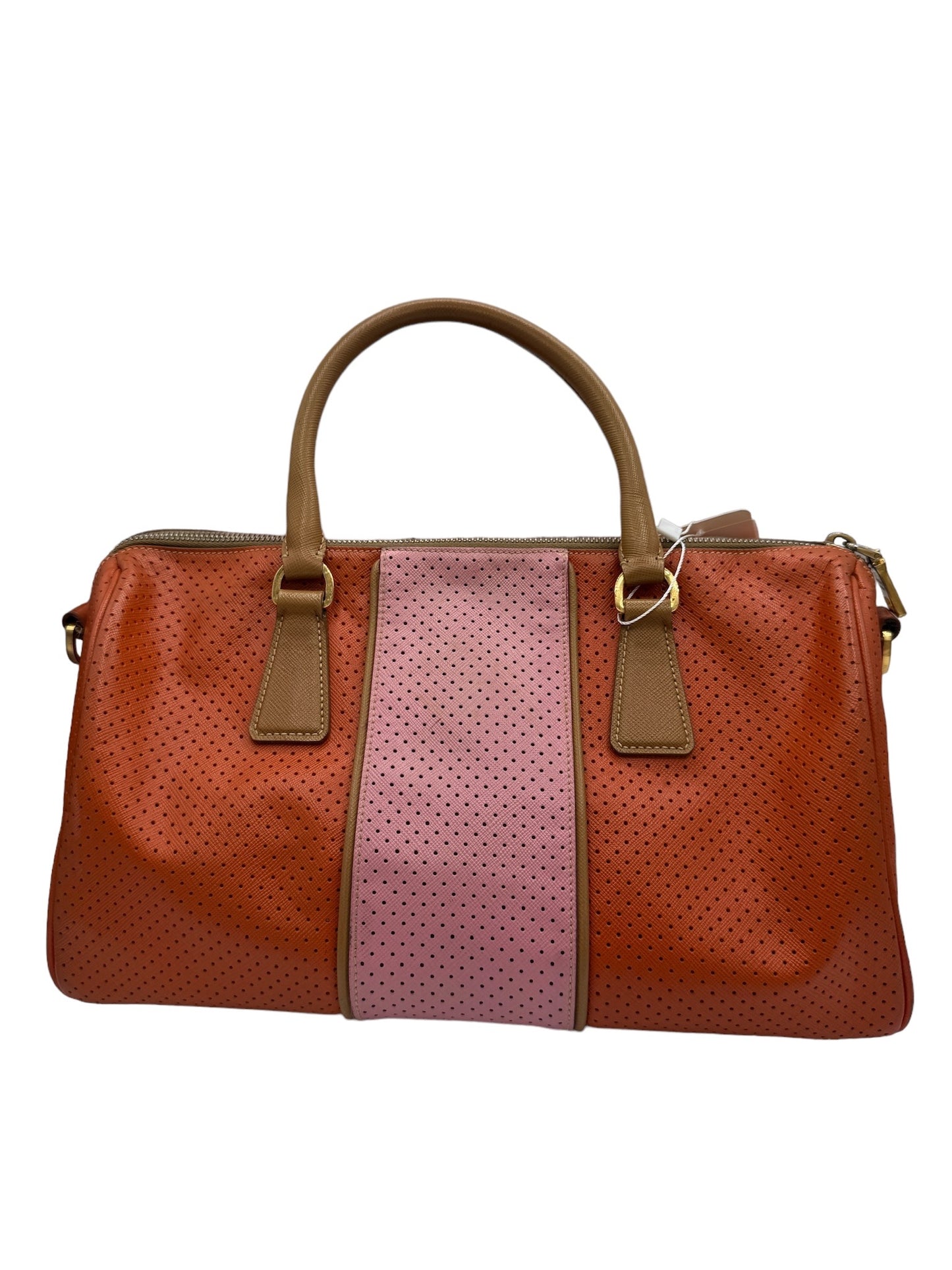 PRADA - Pink Orange Leather Shoulder Bag