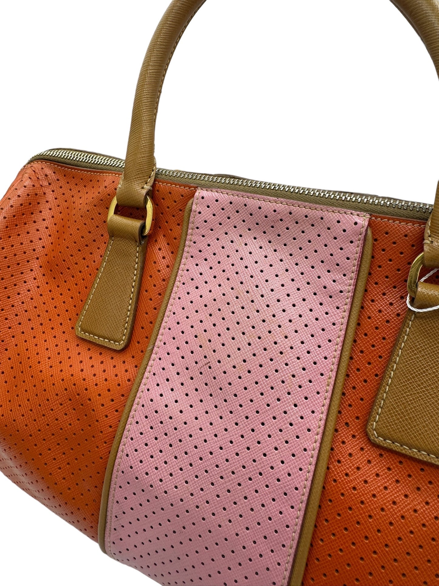 PRADA - Pink Orange Leather Shoulder Bag