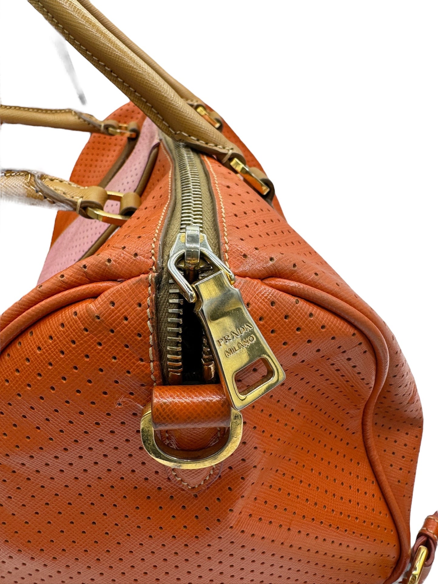 PRADA - Pink Orange Leather Shoulder Bag