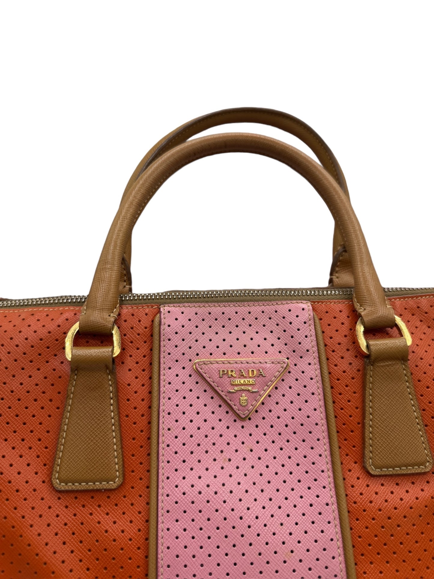 PRADA - Pink Orange Leather Shoulder Bag