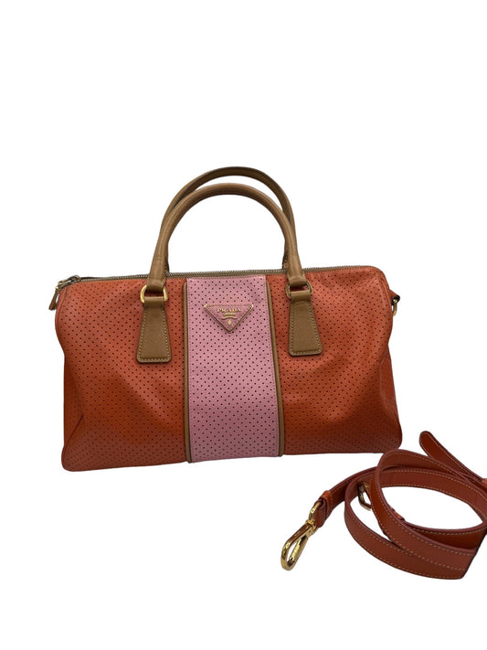 PRADA - Pink Orange Leather Shoulder Bag