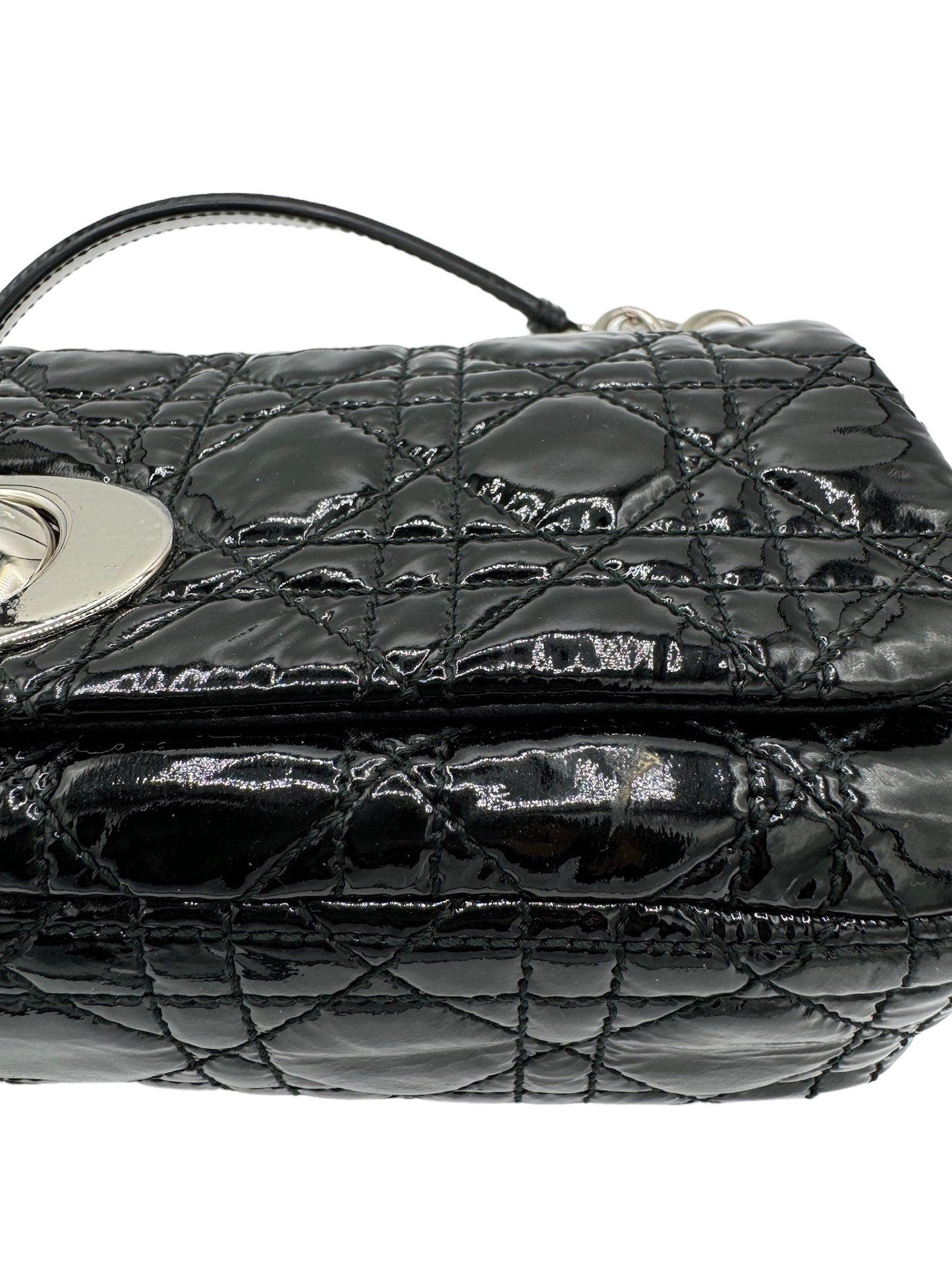 DIOR - Cannage Stitch Black Patent Leather Shoulder Bag