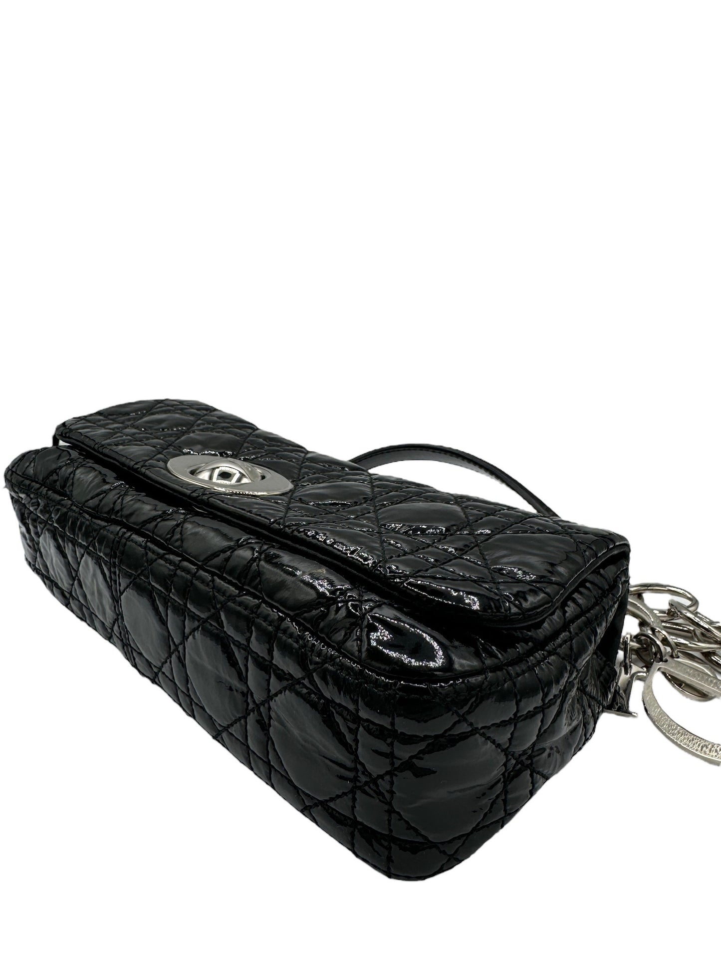 DIOR - Cannage Stitch Black Patent Leather Shoulder Bag