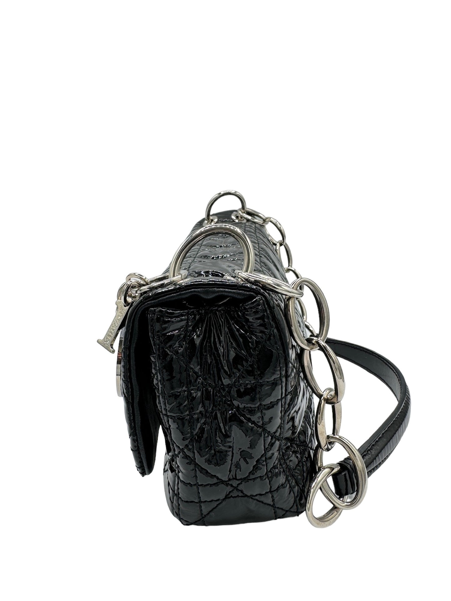 DIOR - Cannage Stitch Black Patent Leather Shoulder Bag