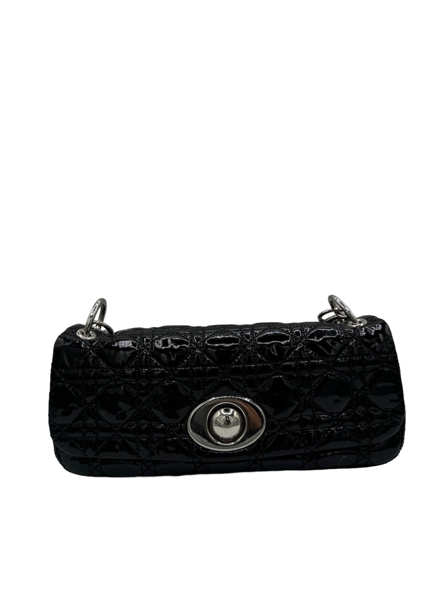 DIOR - Bolso de hombro de charol negro con puntada Cannage
