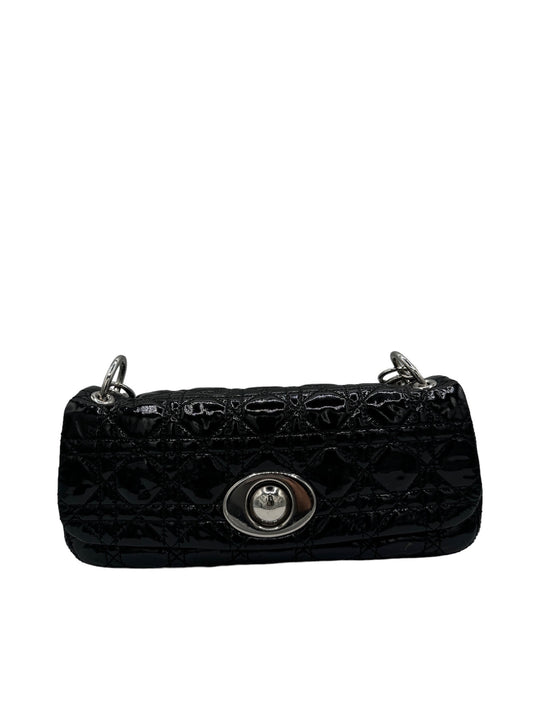 DIOR - Cannage Stitch Black Patent Leather Shoulder Bag