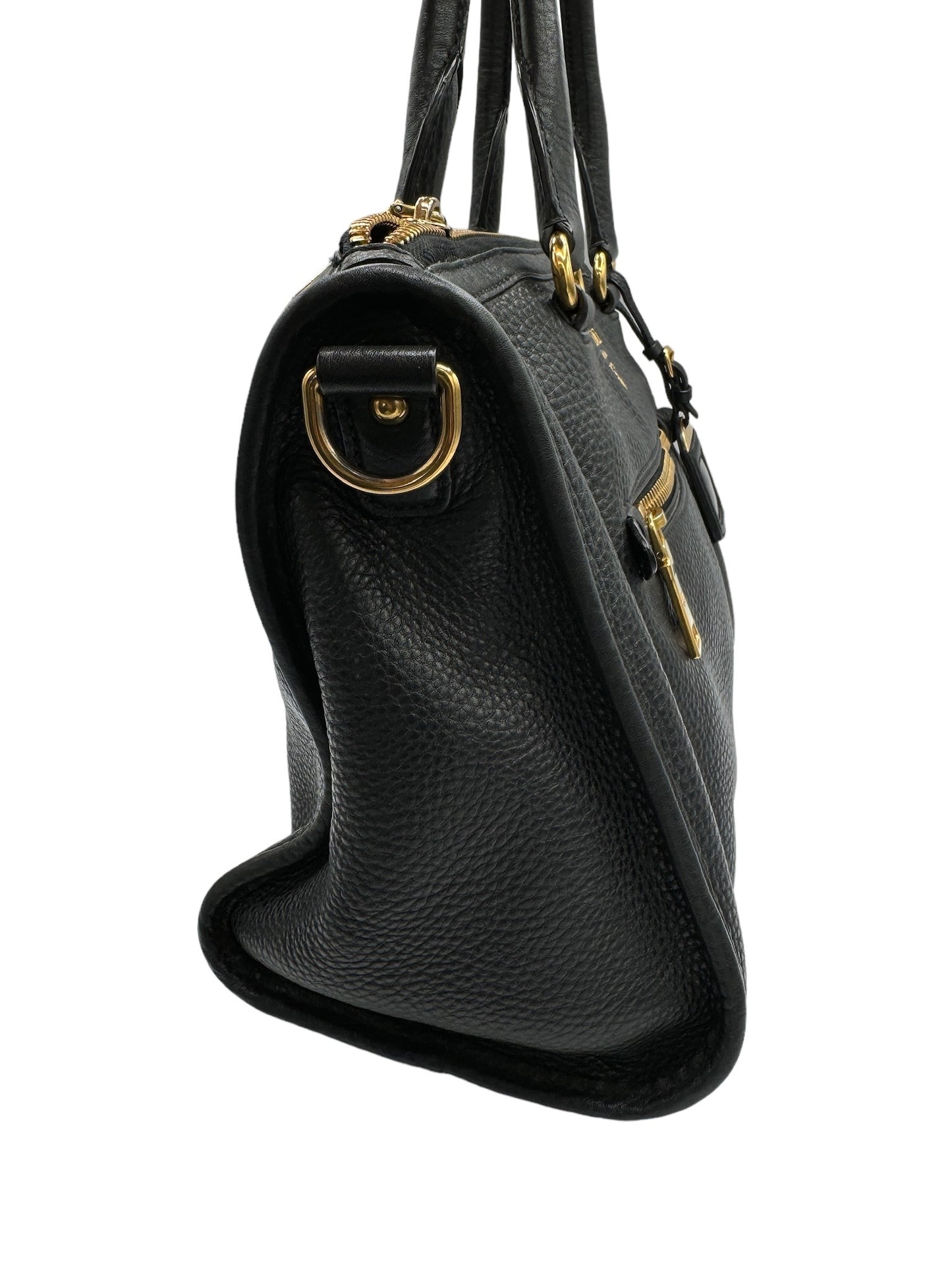 PRADA - Triangle Logo Black Vittello Dino Leather Handbag