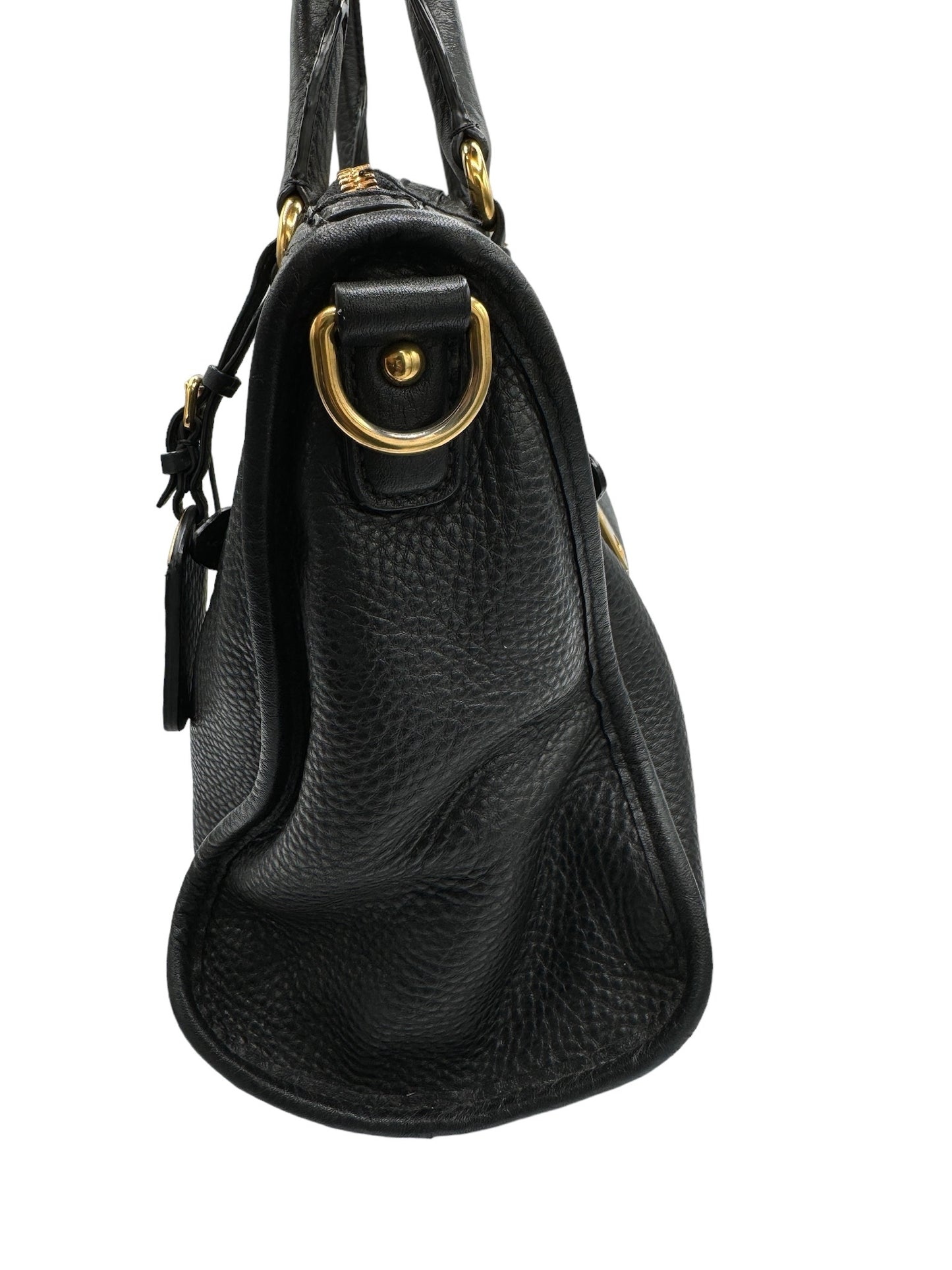 PRADA - Triangle Logo Black Vittello Dino Leather Handbag