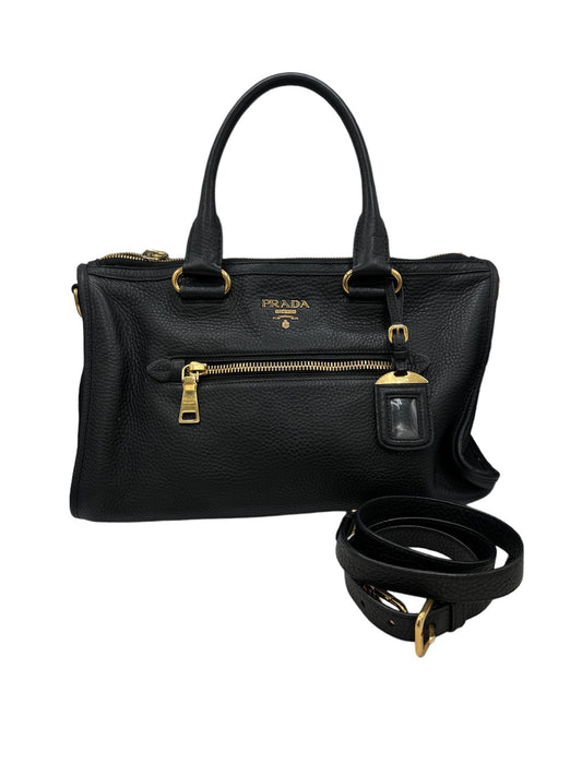 PRADA - Triangle Logo Black Vittello Dino Leather Handbag