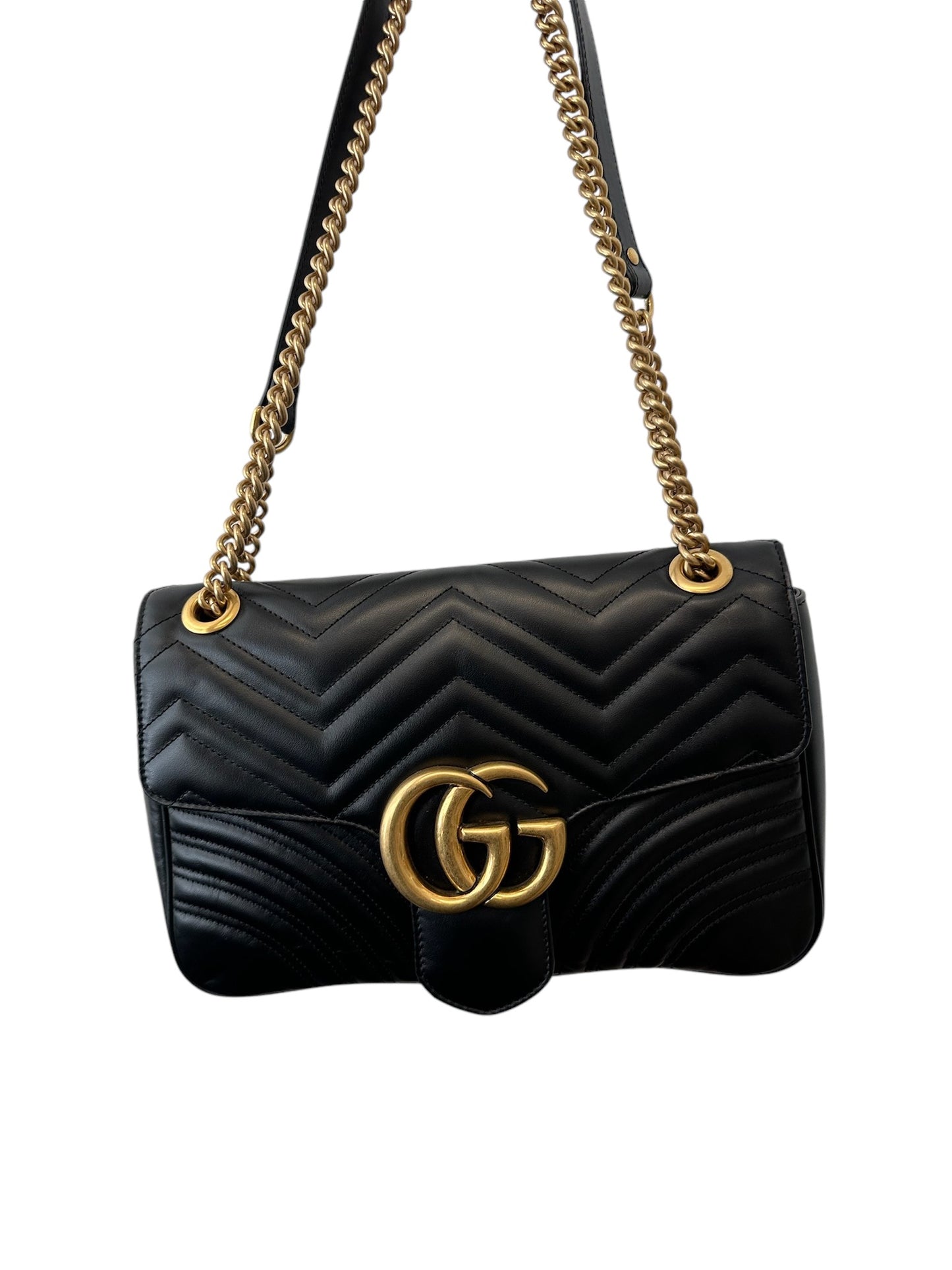 GUCCI - Bolso de hombro mediano GG Marmont de piel de becerro negra Matelasse