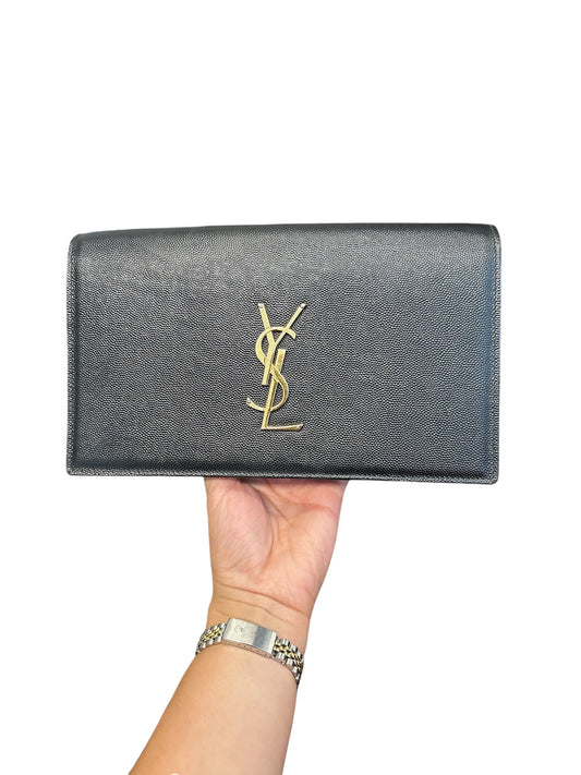 SAINT LAURENT - Black Grain De Poudre Kate Clutch