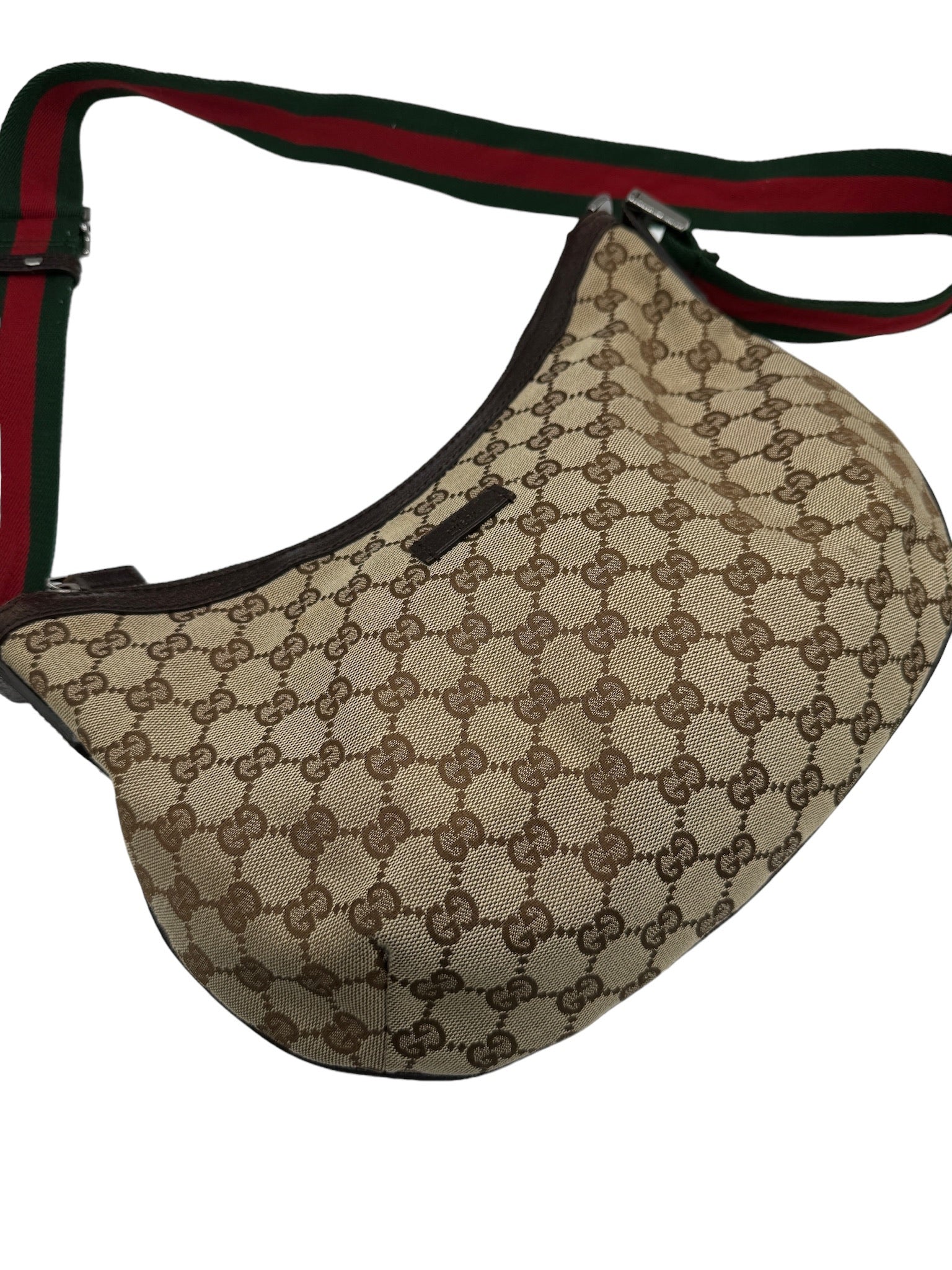 GUCCI - Bolso de hombro de piel jacquard multicolor en marrón oscuro y beige con estampado GG
