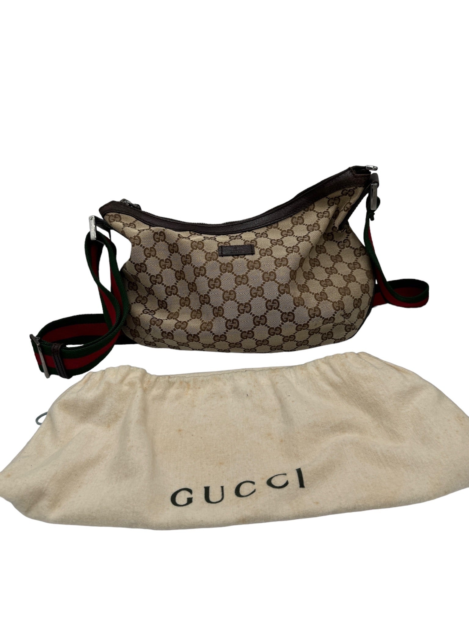 GUCCI - Bolso de hombro de piel jacquard multicolor en marrón oscuro y beige con estampado GG