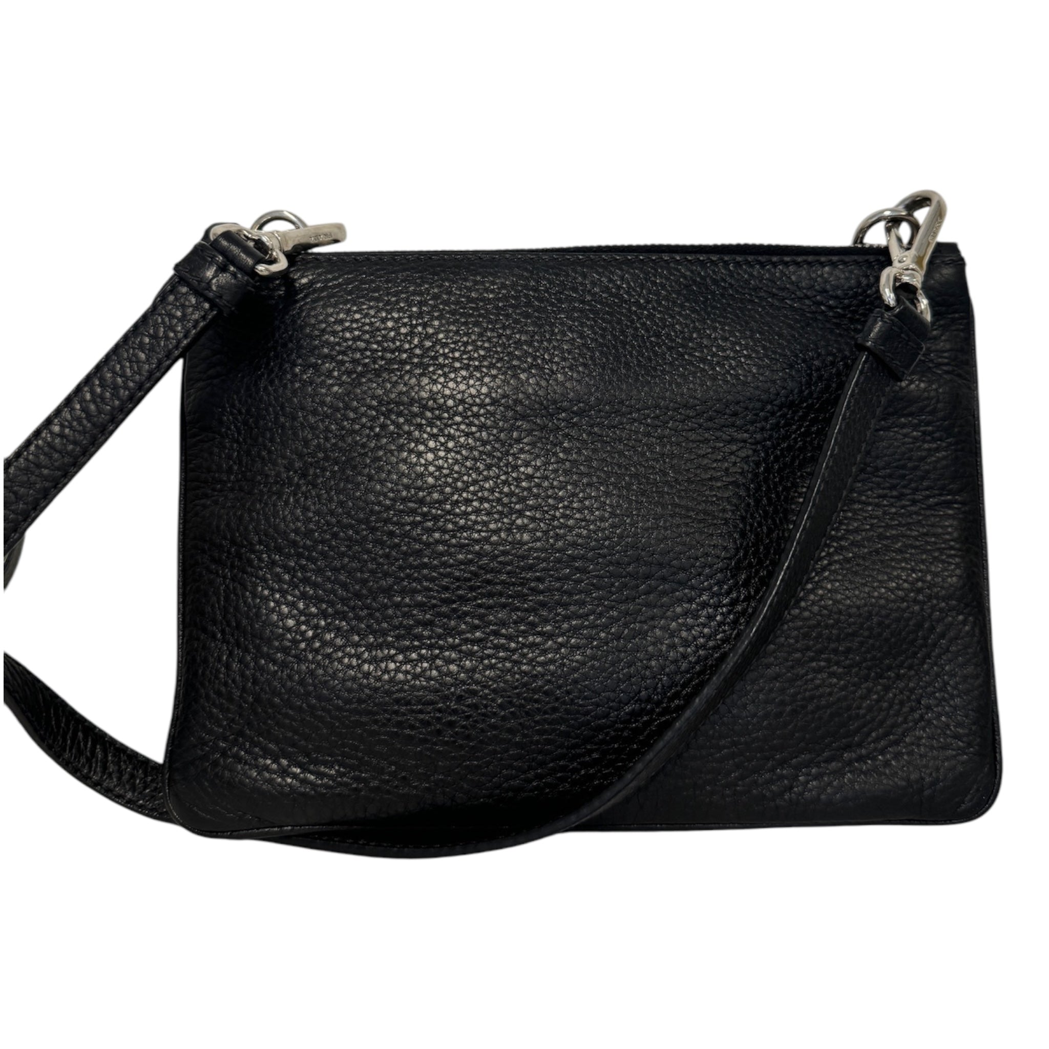 PRE-OWNED Black Vitello Daino Double Zip Logo Crossbody Bag
