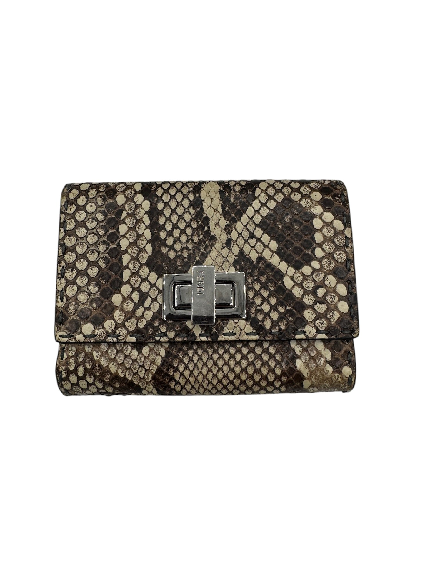 PRE-OWNED Elaphe Vitello Grace Python Print Micro Trifold Wallet