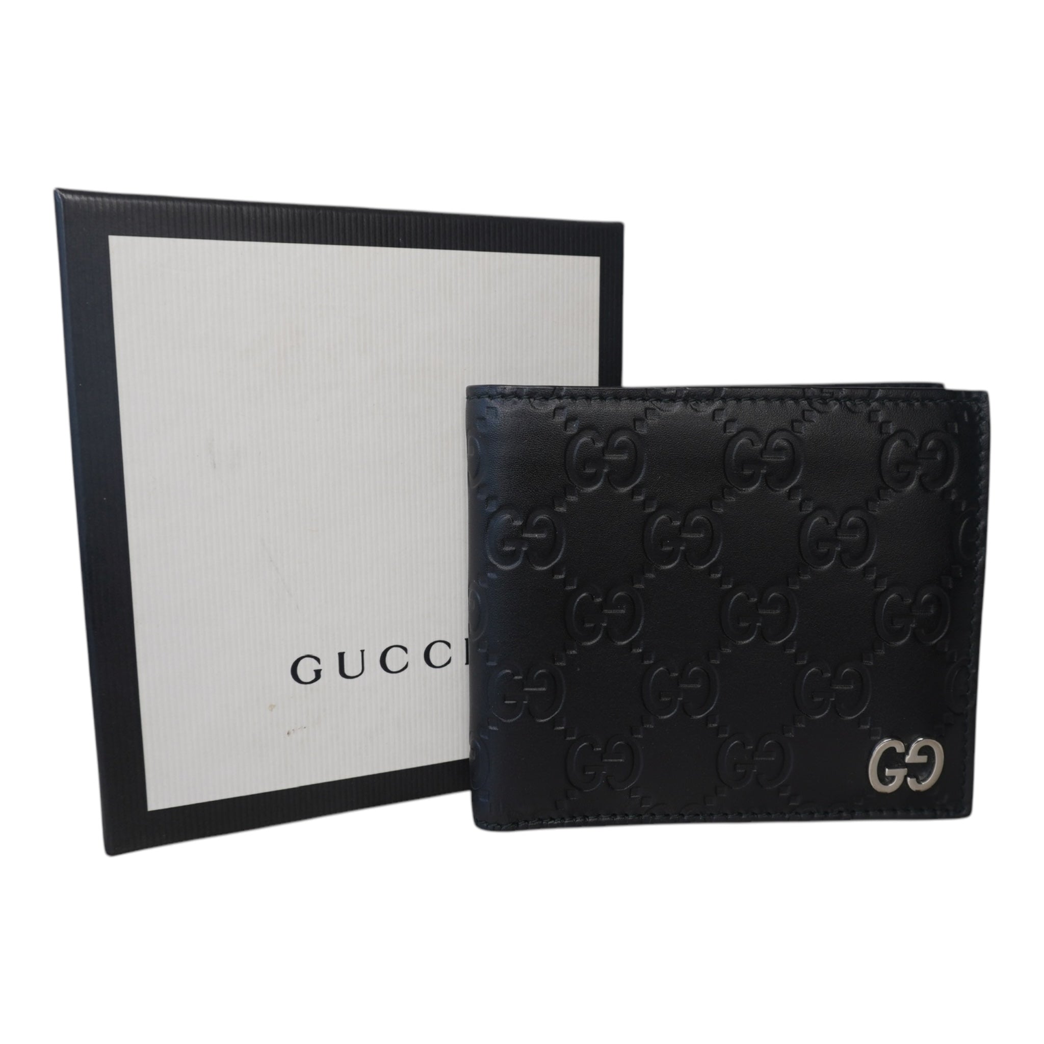 Cartera corta de piel de becerro negra GG de segunda mano