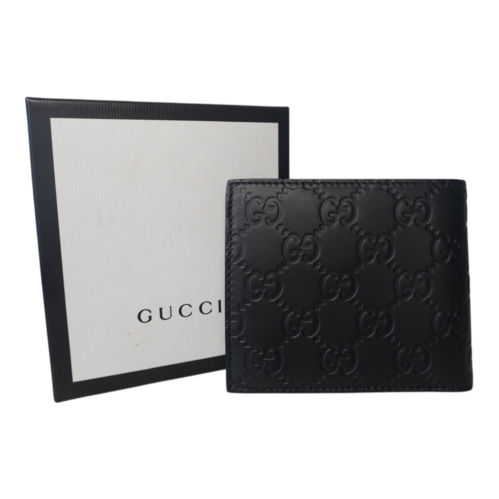 Cartera corta de piel de becerro negra GG de segunda mano