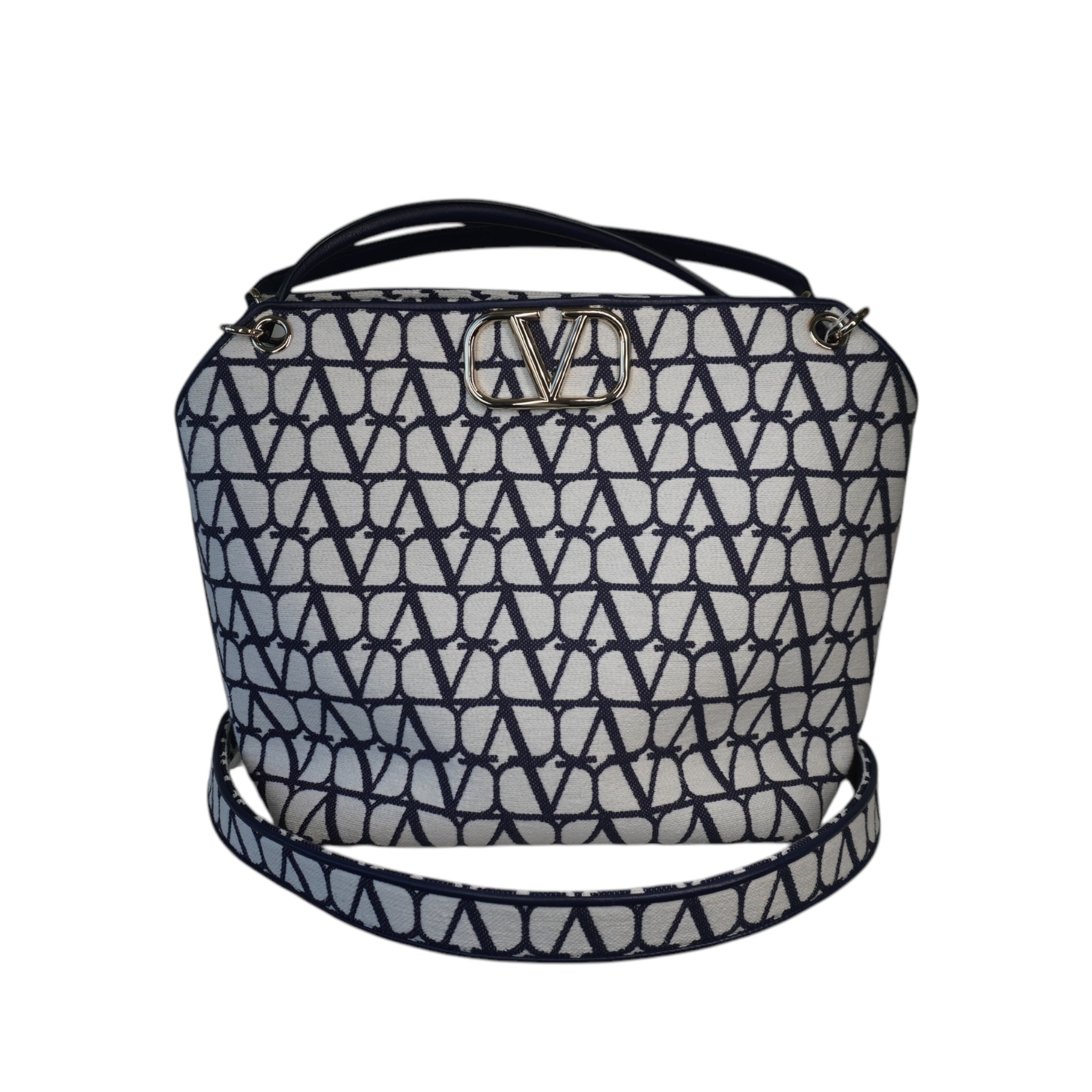 PRE-OWNED Valentino Garavani VLogo Loco Hobo Bag Toile Iconograph Fabric
