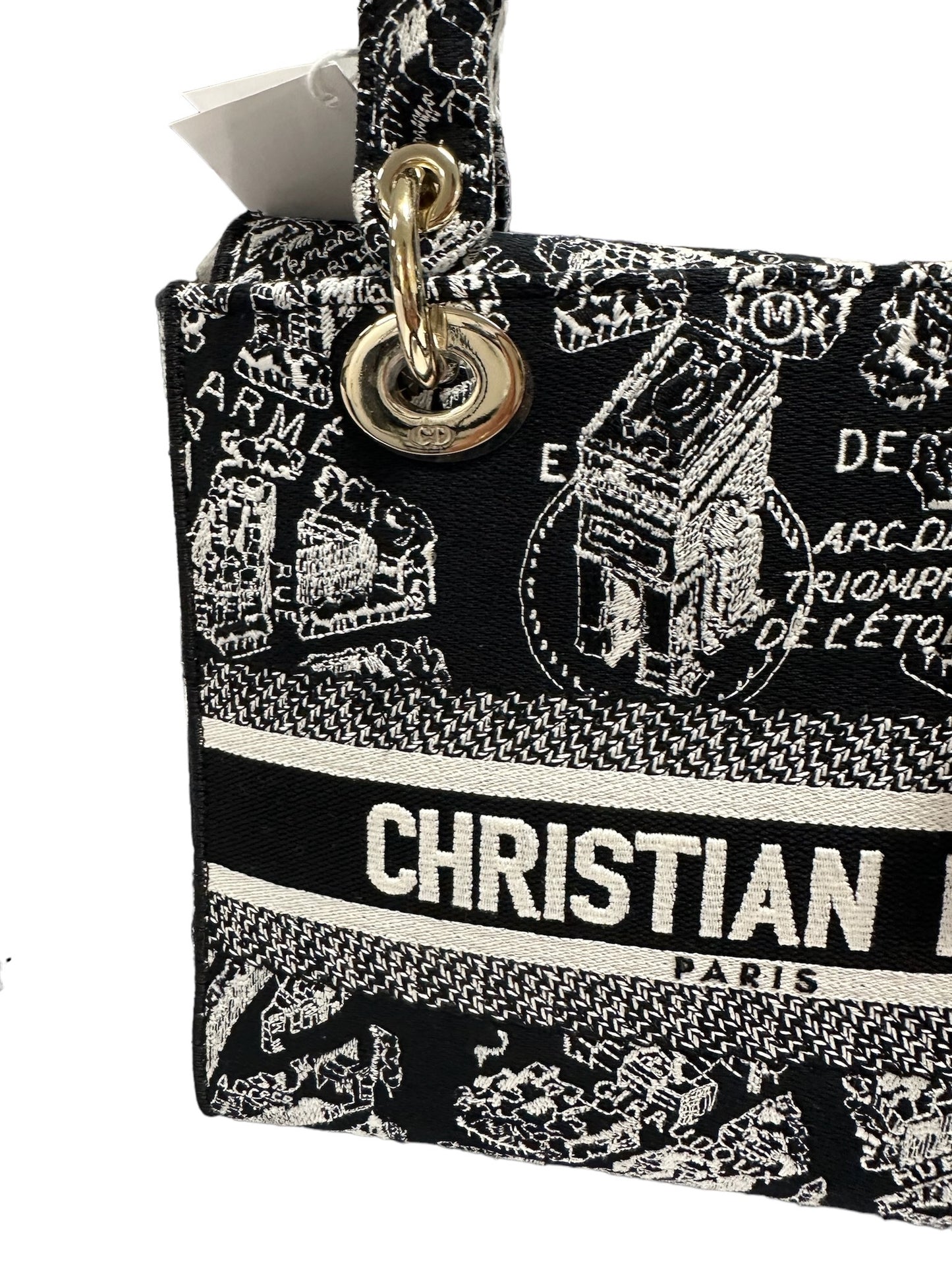 CHRISTIAN DIOR - Black White Canvas Embroidered Medium Plan De Paris Lady D Lite