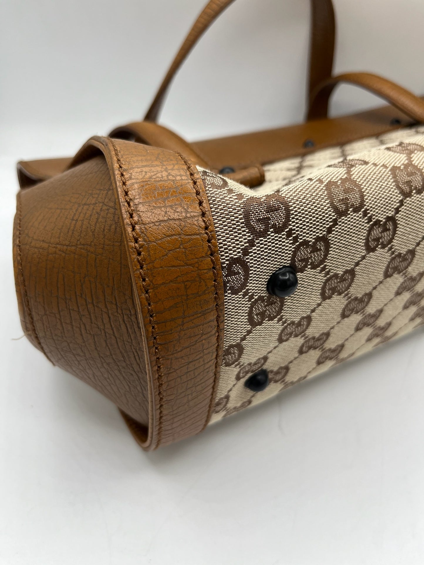 GUCCI - GG Bamboo Beige Brown Jacquard Leather Handbag